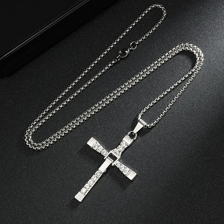 Men's Fast & Furious Dom Toretto Inspired Cross Pendant Necklace - Street Hip Hop Style Stainless Steel Fashion Jewelry