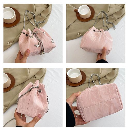 Design Pleated Drawstring Butterfly Shoulder Messenger Bag Versatile Chain Bucket Bag with Unique Pleated Design & Secure Drawstring Closure for Everyday Use