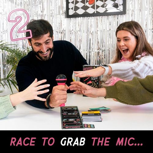 Grab The Mic Karaoke-Style Game with Foam Microphone 125 Word Cards Game Board Player Tokens & Easy Instructions for Non-Singers