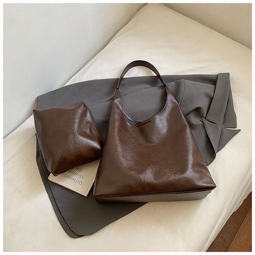 Women's Elegant Solid Color Shoulder Bag & Makeup Bag, Fashionable Large Capacity Tote Bag & Wallet, Casual Trendy Versatile Daily Commuting Bag Set, Elegant Commuter Bag