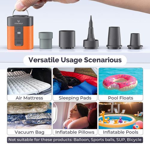 Air Pump for Inflatables with 2600 mAh Battery & Camping Light, Ultra-Fast and Mini Electric Air Pump, Inflate Deflate for Air Mattress, Pool Floats, Vacuum Storage Bags