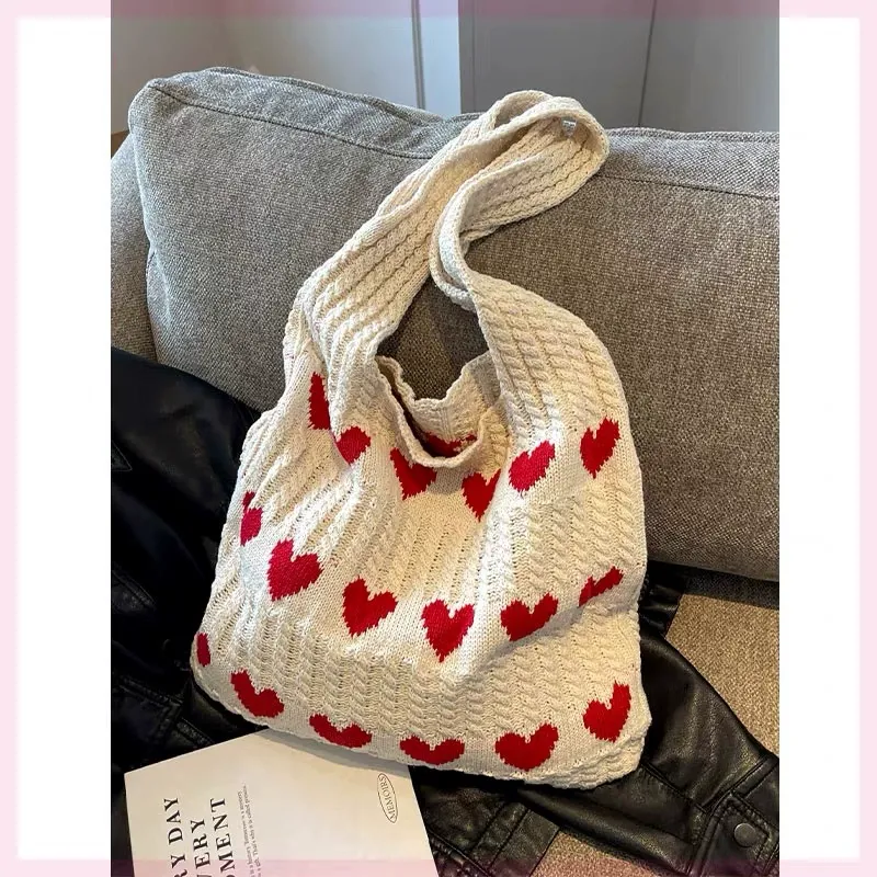 Heart Pattern Crochet Summer Tote Bag for Women, Summer 2026 Large Everything Tote Bag, Large Beach Bags, Trendy High Quality Everyday Shoulder Bag for Daily