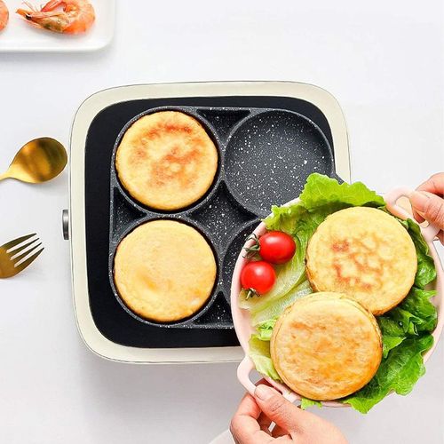4-hole Non-stick Frying Pan, 1 Count Household Egg Frying Pan with Wooden Handle, Easy To Clean Small Frying Skillet for Home Kitchen, Birthday Gift Ideas, Nonstick Cookware