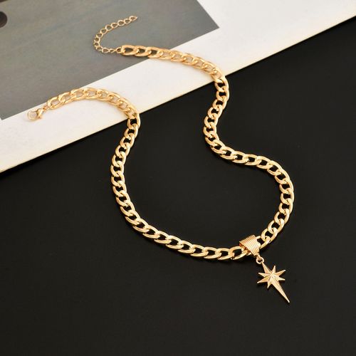Gold 8mm Women's Flat Cuban Eight-Pointed Star Pendant Birthday Gifts Anniversary Gifts Jewelry for Women Girls Mother's Day Gift
