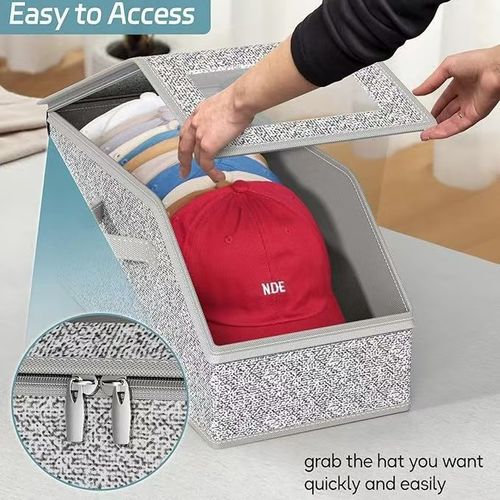 Multifunctional Large-Capacity Foldable Baseball Cap Storage Box with Lid, Dustproof Zippered Case