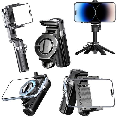 2026 New magnetic & clamp 2-in-1 mini selfie stick with 360° Rotation Portable Anti-shake Wireless Bluetooth control magnetic phone stand for selfie Video recording Vlog Compatible with most phones