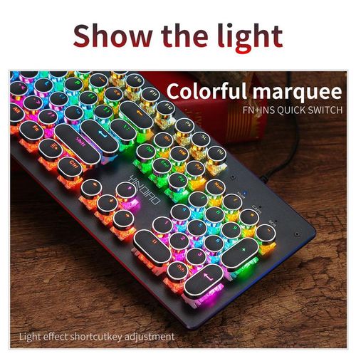 Wired Mechanical Keyboard, Punk Style Round Keyboard with Colorful Light, Ergonomic Keyboard for Gaming, Gaming Accessories, Computer Keyboard Caps, Keyboard Round Caps, Backlit Keyboard