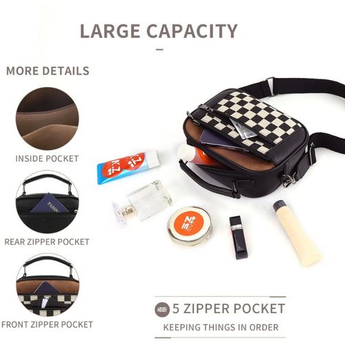 Checkerboard Pattern Colorblock Crossbody Bag, Fashionable Patterned Bag, Fashion PU Leather Waterproof Zipper Shoulder Bag for Women, Casual Trendy Versatile High-quality Daily Commuting Bag, Mothers Day Gift Ideas