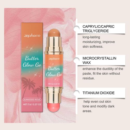 ZEPHOCO Dual-Ended Contour & Blush Stickt Finish | Deep Brown + Pink for Daily On-The-Go Makeup