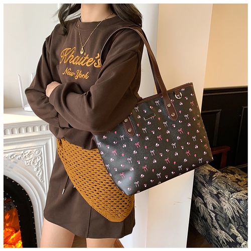 Women's Elegant Floral Bow Pattern Handbag, personality versatile Daily Shoulder Bag, simple exquisite Casual Fashion High quality Daily Commuter Bag, Casual Handbag Satchel, Casual crossbody bags