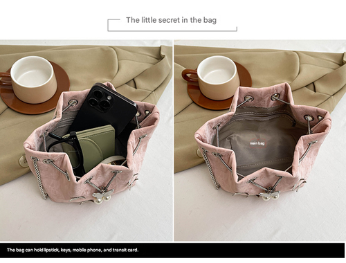 Design Pleated Drawstring Butterfly Shoulder Messenger Bag Versatile Chain Bucket Bag with Unique Pleated Design & Secure Drawstring Closure for Everyday Use