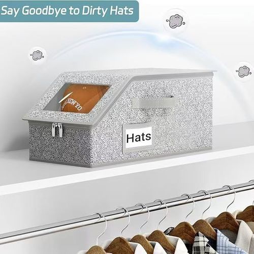 Multifunctional Large-Capacity Foldable Baseball Cap Storage Box with Lid, Dustproof Zippered Case