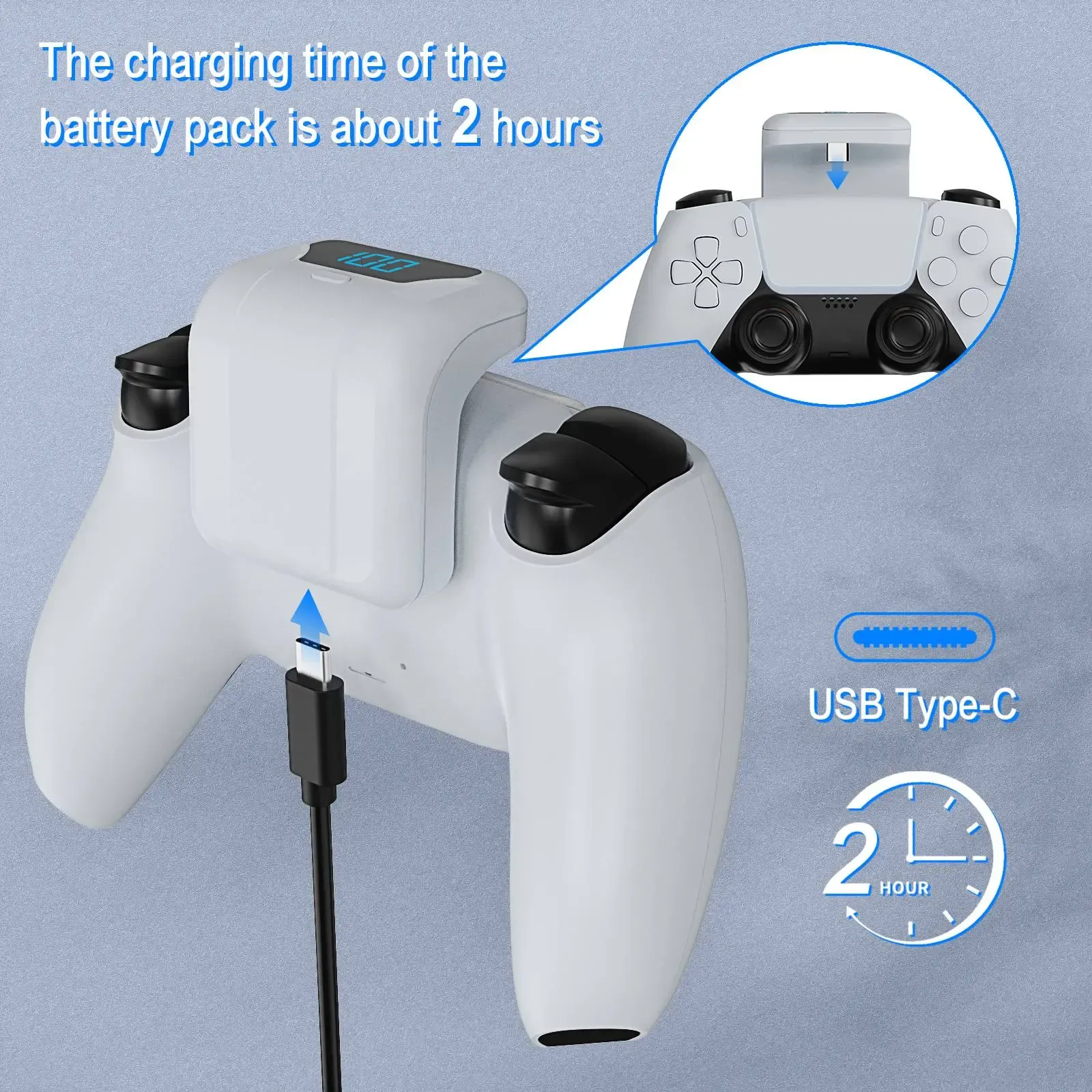 1800mAh Controller Rechargeable Battery for PS5, Game Controller Charger with Durable Back Clip Design, Essential Charging Accessory, Console Accessories