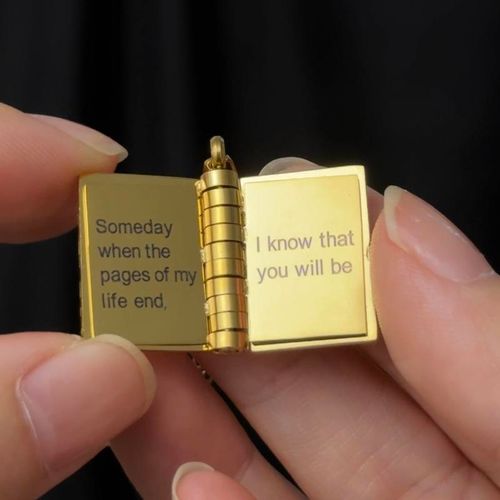 Book Necklace for Granddaughter Titanium Steel Collarbone Necklace - Book Locket with Love Letter Envelope Design, Scratch-Resistant Heart Necklace, Ideal for Daily Wear & Gift