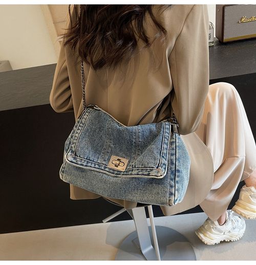Fashion Denim Chain Shoulder Bag, 2025 New Styling Casual Versatile Crossbody Bag for Women, Trendy All-match Commuter Bag for Daily Travel Work Commute