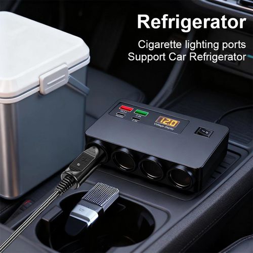 8 in 1 Cigarette Lighter Splitter, 120W Cigarette Lighter Adapter with PD QC 3.0, 12V 24V Independent Switches DC Cigarette Outlet Car Charger for All Car Devices