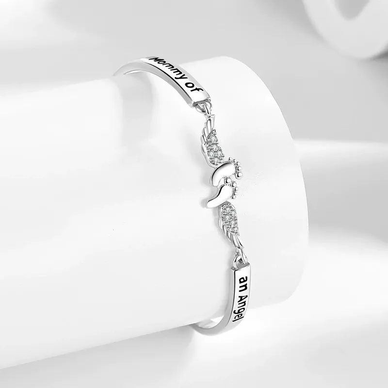 Letter & Wing Design Cuff bracelet, Fashionable Jewelry for Women, Elegant All-match Fashion Accessories for Daily Wear, Personalized Angel Ring, Engraved Ring