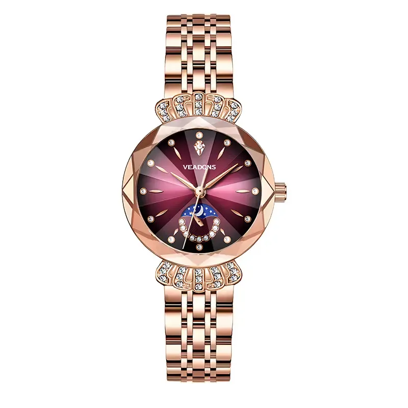 Luxurious Ladies' Jewelry Watch — Diamond-Cut Crystal, Stainless Steel Case, Water-Resistant Design, Sun, Moon, and Stars Motif. An Elegant Timepiece—The Perfect Gift for Her (Watch Box Not Included).