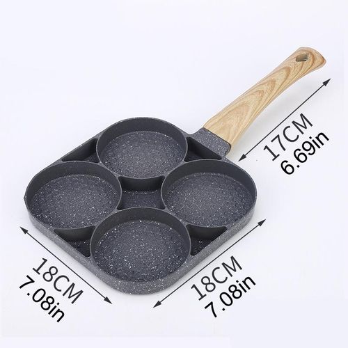 4-hole Non-stick Frying Pan, 1 Count Household Egg Frying Pan with Wooden Handle, Easy To Clean Small Frying Skillet for Home Kitchen, Birthday Gift Ideas, Nonstick Cookware