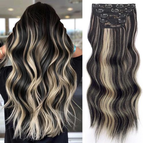 Vigorous Clip in Hair Extensions Long Wavy Synthetic Hairpieces,,Easy to Wear for Women Girls Daily Use Event Party Use