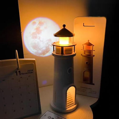 Wireless Portable Moon Lighthouse Lamp with Remote Control, Moon Light Galaxy Projector Rechargeable LED Aesthetic Table Lamp for Kids, Children
