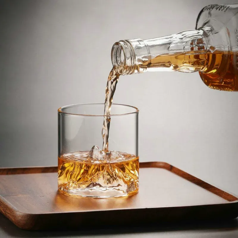 New Transparent Whiskey Glass | Minimalist Vintage Heat-Resistant Mountain View Cup | High-Aesthetic Single Glass with EPE Packaging Perfect for Gifting