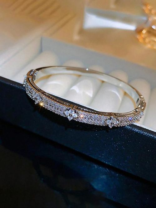 Elegant Four Leaf Clover Zircon Bracelet for Women, Rhinestone Bracelet, Copper Chain Casual Jewelry, Perfect Gift for All Seasons, Daily Wear Fashion Accessory