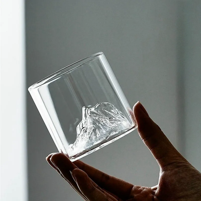 New Transparent Whiskey Glass | Minimalist Vintage Heat-Resistant Mountain View Cup | High-Aesthetic Single Glass with EPE Packaging Perfect for Gifting