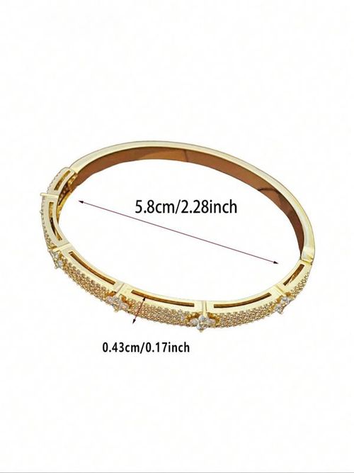 Elegant Four Leaf Clover Zircon Bracelet for Women, Rhinestone Bracelet, Copper Chain Casual Jewelry, Perfect Gift for All Seasons, Daily Wear Fashion Accessory