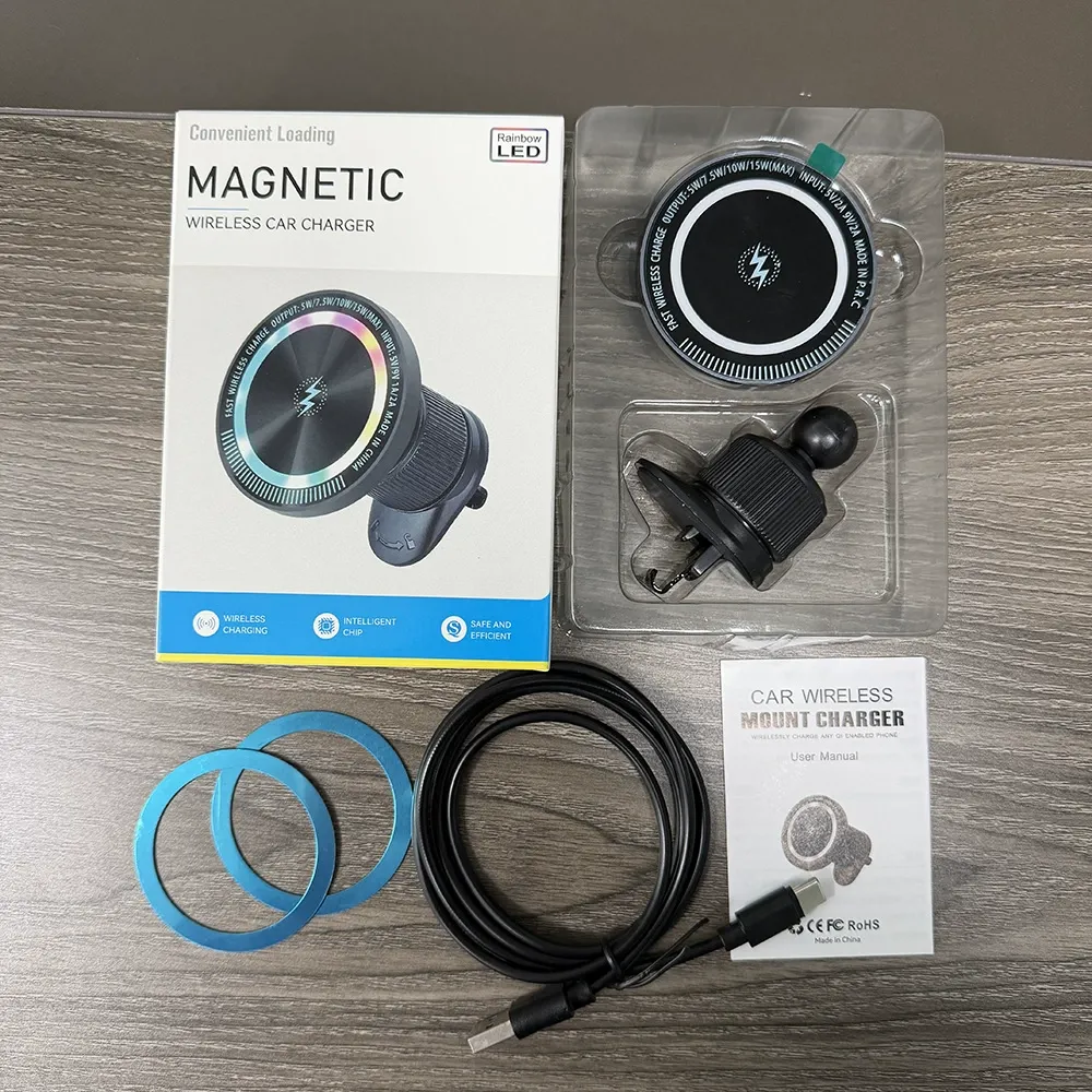 for 15W Magsafe Car Mount Charger, （Vibrant LED Decoration）Wireless Car Charger, Magnetic Phone Holder Mount for Air Vent Charging Aesthetic Smartphone