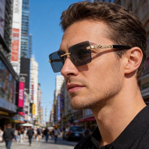 Men's Square Glasses, Classic Fashion Glasses, Casual Fashionable Rimless Glasses for Everyday Use, Fashion Accessories for Outdoor Activities, Stylish Trendy High Quality Eyewear