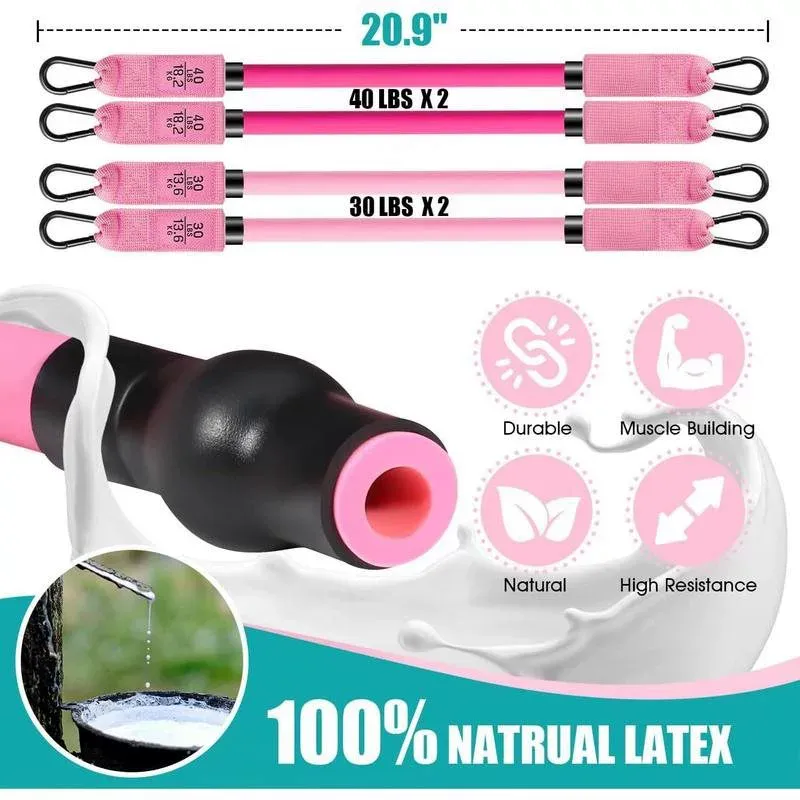Pilates Bar Kit with Resistance Bands, Pilates Workout Equipment for Legs, Hip, Waist, Arm, Squats Exercise Equipment for Home Workouts, Adjustable 3-Section Pilates Bar Kit for Women & Men,Yoga