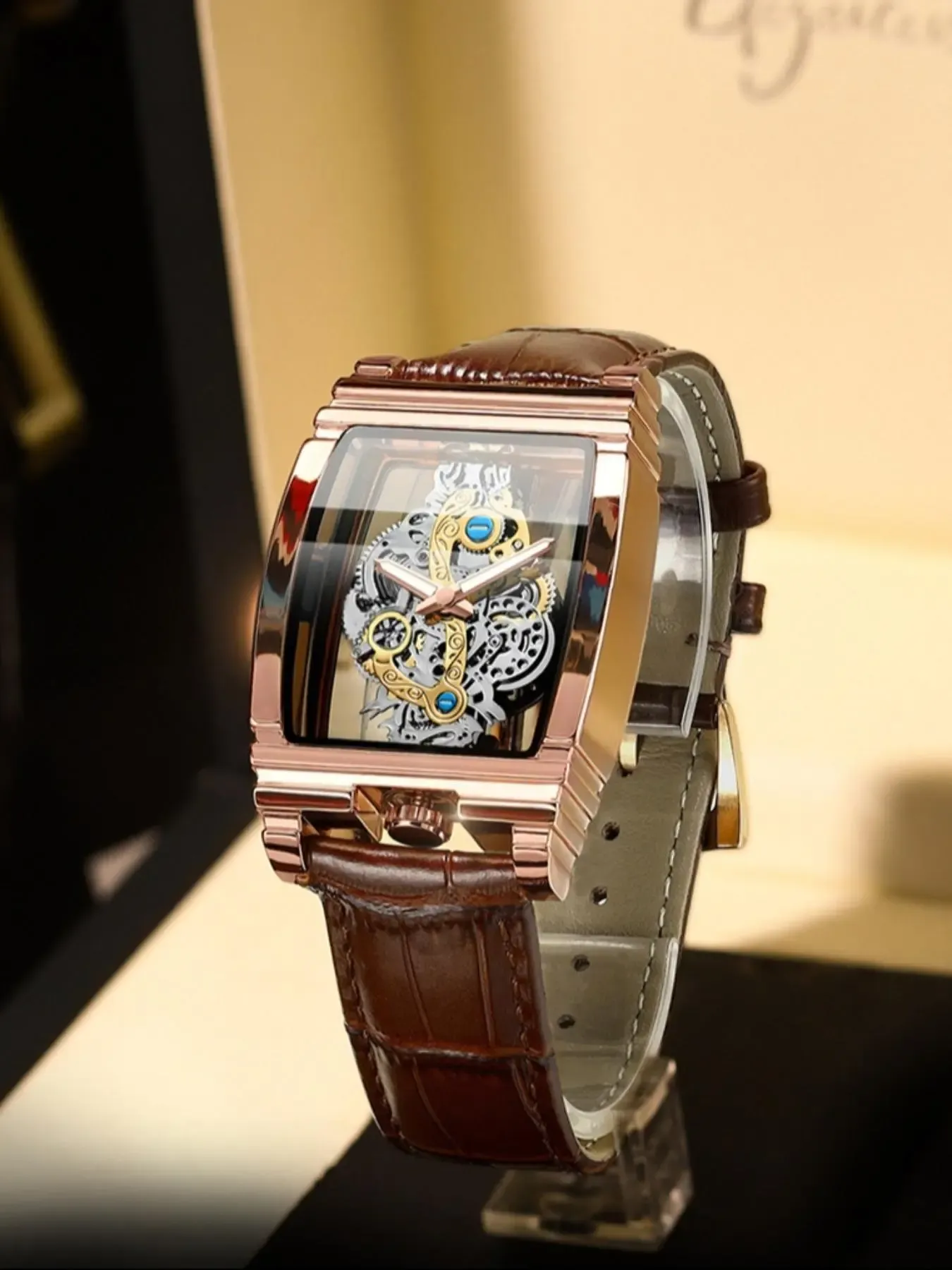 Men's Punk Fashion Barrel Shaped, Mechanical Style Skeleton Watches for Party, Daily Decor, Trendy All-match & Exquisite Watch for Birthday