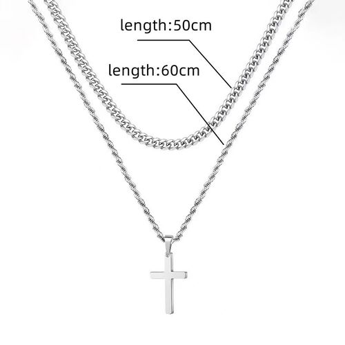 Cross Necklace for Men, Layered Mens Cross Necklaces Stainless Steel Cross Pendant Cuban Link Rope Chain
