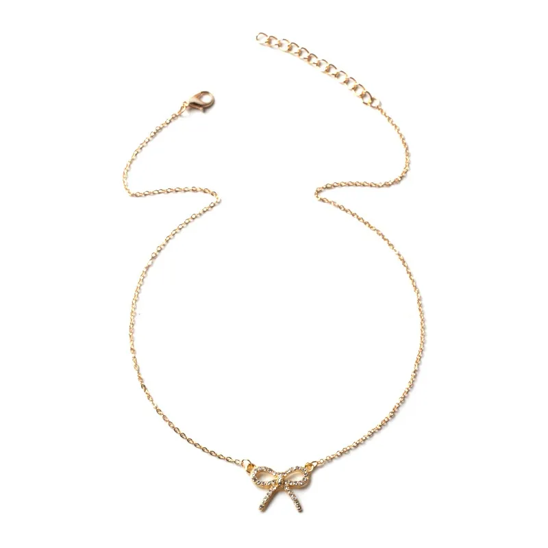Rhinestone Bow Decor Chain Necklace, Clavicle Chain Matching Necklace for Gift, Elegant All-match Fashion Women Jewelry Accessories for Daily Fall