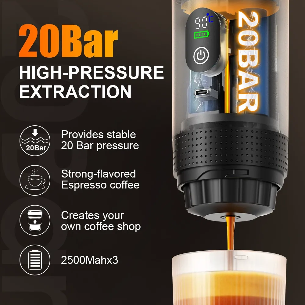 New Portable Capsule Coffee Machine | Automatic Heating Outdoor Car Home Use | 15Bar Espresso Pump Pressure Electric