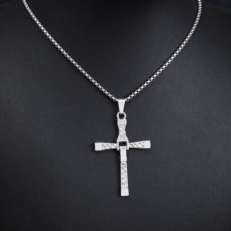 Men's Fast & Furious Dom Toretto Inspired Cross Pendant Necklace - Street Hip Hop Style Stainless Steel Fashion Jewelry