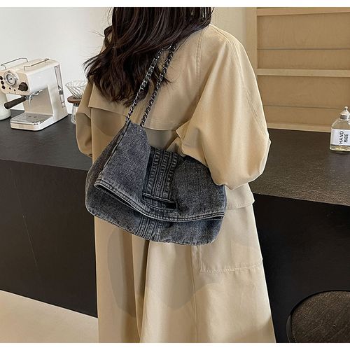 New Women's Denim Tote Bag | Stylish Large Capacity Chain Shoulder Bag | High-End Fashion for School & Commuting