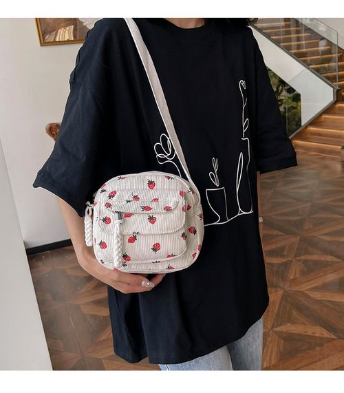 Women's Corduroy Shoulder Bag with Zipper Crossbody Bag for Daily Use Adjustable Strap Korean Style Casual Messenger Bag 2025 Fashion