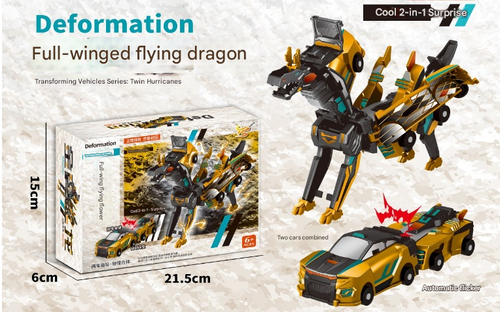 Magnetic Dinosaur Transformer Car Toy, 2-in-1 Magnetic Cars That Transform into Flying Dragon Deer and Unicorn, Automatic Collision Transforming Toy, Fun STEM Toy Birthday Christmas Gift for Boys & Girls