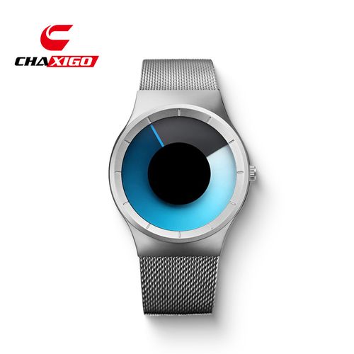 Mens Futuristic Minimalist Watch with Creative Rotating Disk Dial and Blue Gradient Design Perfect Birthday and Valentines Day Gift for Him Modern Stylish Everyday Accessory for Trendy Men