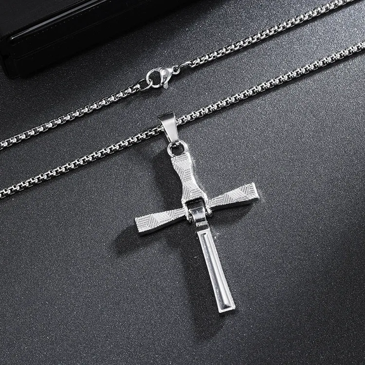 Men's Fast & Furious Dom Toretto Inspired Cross Pendant Necklace - Street Hip Hop Style Stainless Steel Fashion Jewelry
