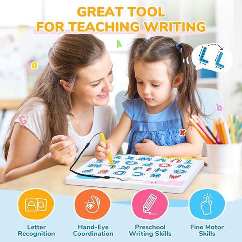 Double Sided Magnetic Letters Board, 2 in 1 Alphabet Magnets Tracing Board, ABC Letter Uppercase & Lowercase Practicing Toys, Learning Tools