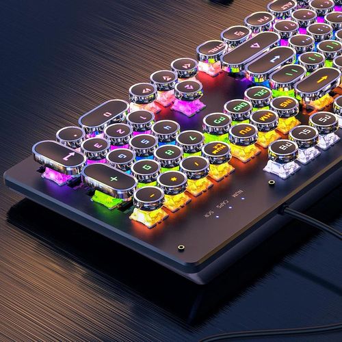 Wired Mechanical Keyboard, Punk Style Round Keyboard with Colorful Light, Ergonomic Keyboard for Gaming, Gaming Accessories, Computer Keyboard Caps, Keyboard Round Caps, Backlit Keyboard