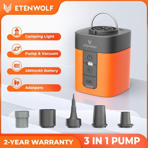 Air Pump for Inflatables with 2600 mAh Battery & Camping Light, Ultra-Fast and Mini Electric Air Pump, Inflate Deflate for Air Mattress, Pool Floats, Vacuum Storage Bags