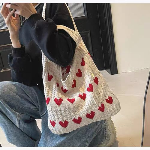 Heart Pattern Crochet Summer Tote Bag for Women, Summer 2026 Large Everything Tote Bag, Large Beach Bags, Trendy High Quality Everyday Shoulder Bag for Daily