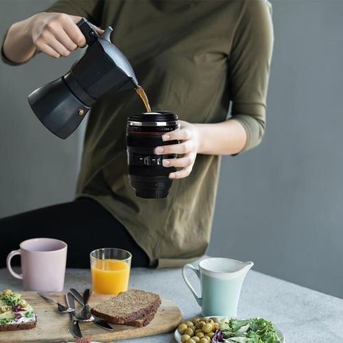 Stainless Steel Insulated Coffee Mug, 1 Count Leak-proof Camera Lens Design Cup with Lid, Portable Mug for Photographer Lovers Gift