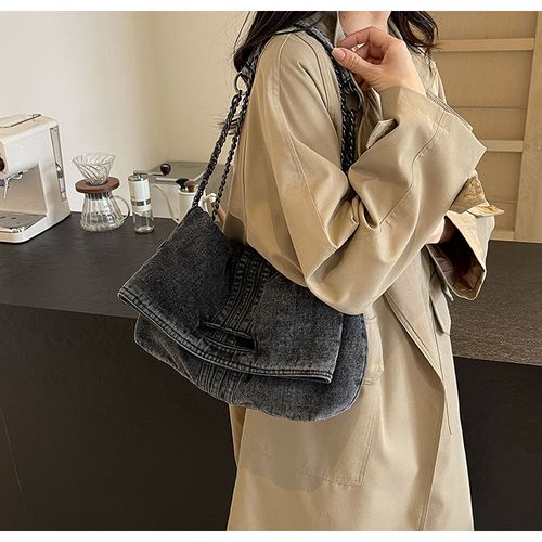 Women's Denim Shoulder Bag, Large Capacity Chic Chain Crossbody Strap Bag for Daily Used, Casual Trendy Versatile High-quality Daily Commuting Bag