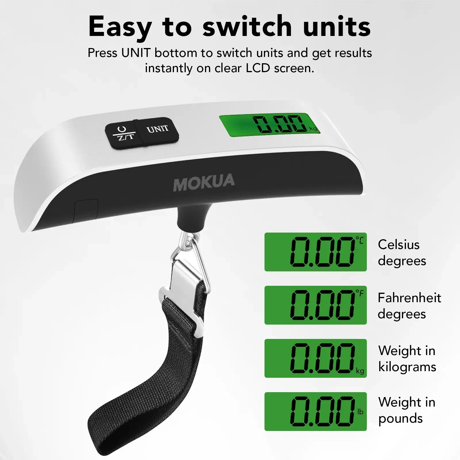 Portable Digital Luggage Scale, Pet Scale for Accurate Weighing, 110lbs Hanging Baggage Scale with Backlit LCD Display, Portable Suitcase Weighing Scale, Travel Luggage Weight Scale with Hook, Strong Straps for Travelers