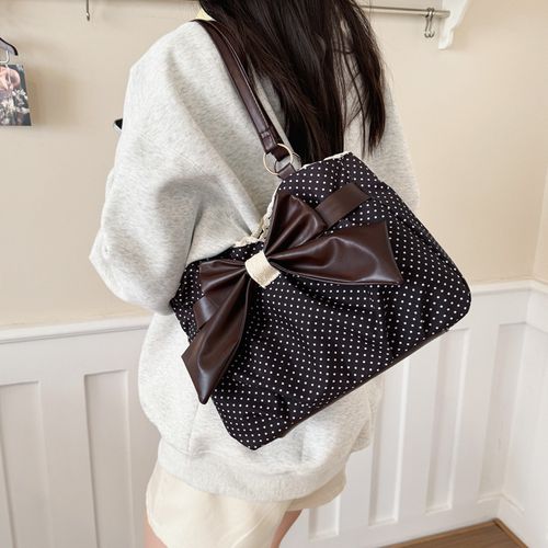 Trendy Fashion Large Capacity Polka Dot Bag with Bow Decor, Fashionable Patterned Bag, Handheld Shoulder Bag, Handbag Shoulder Purse, Stylish Womens Accessory, PU Leather Bag Perfect for Daily Use